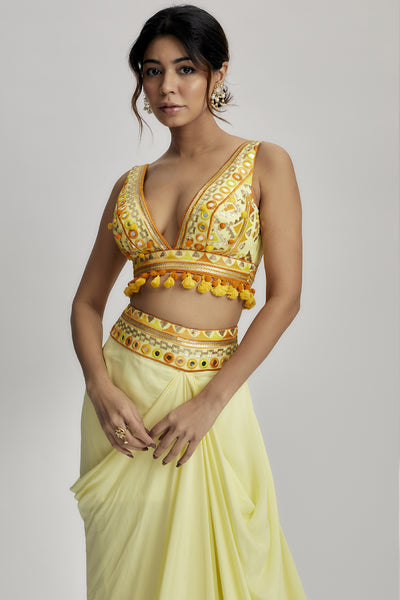 Gopi Vaid Ruhi Drape Skirt Set indian designer wear online shopping melange singapore 