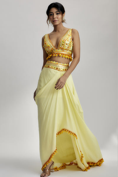 Gopi Vaid Ruhi Drape Skirt Set indian designer wear online shopping melange singapore
