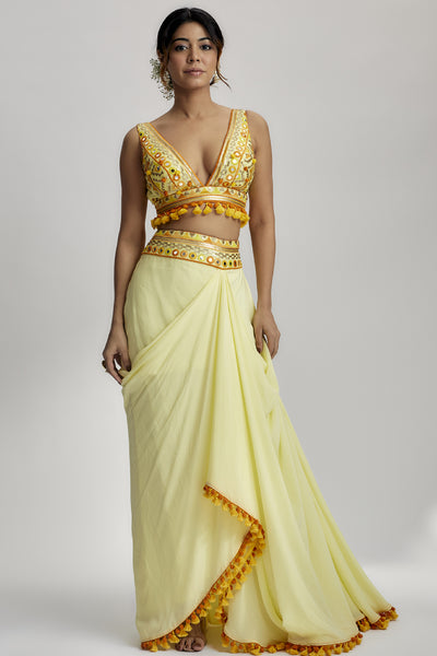 Gopi Vaid Ruhi Drape Skirt Set indian designer wear online shopping melange singapore