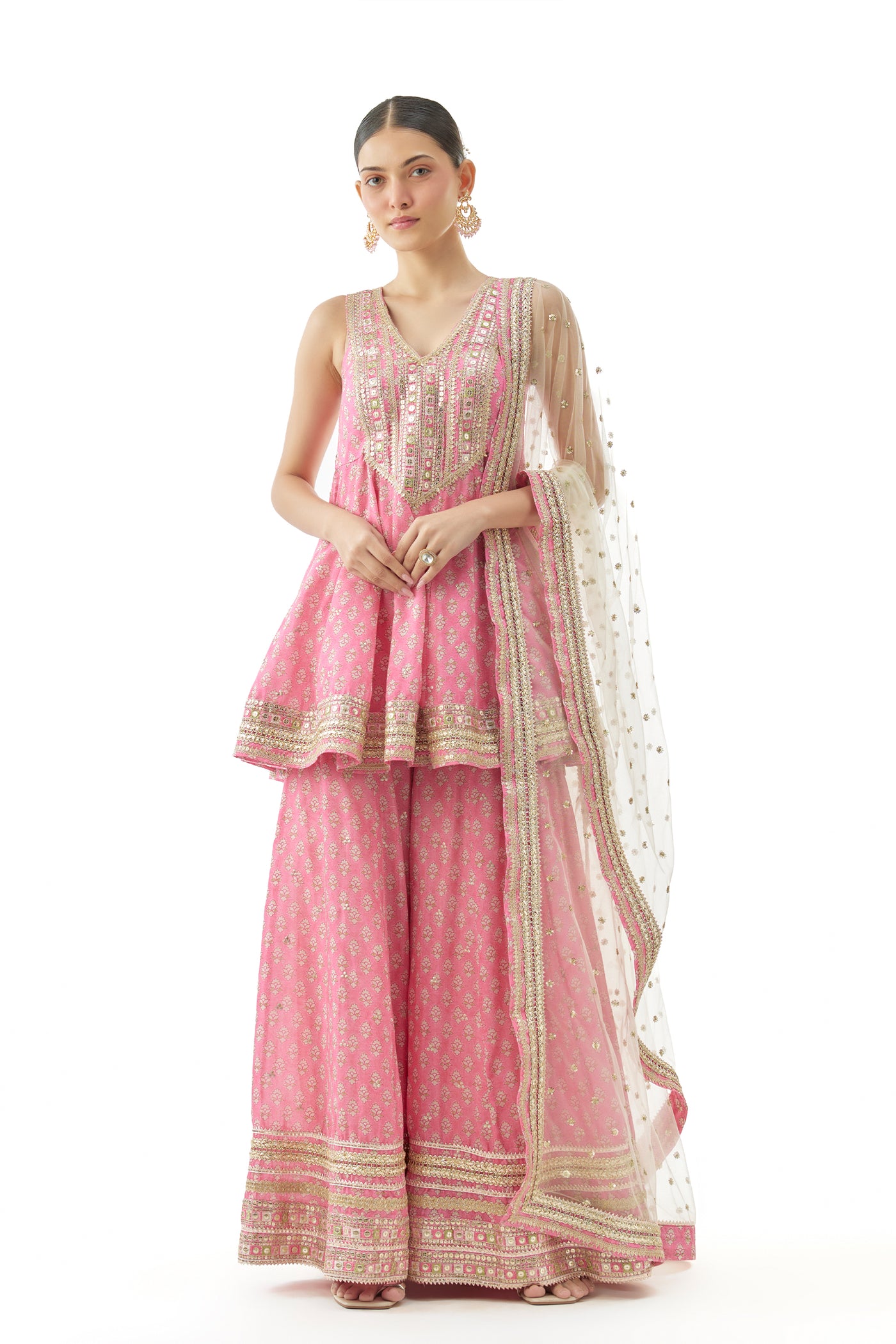 Gopi Vaid Simoni Peplum Set Pink Indian designer wear online shopping melange singapore