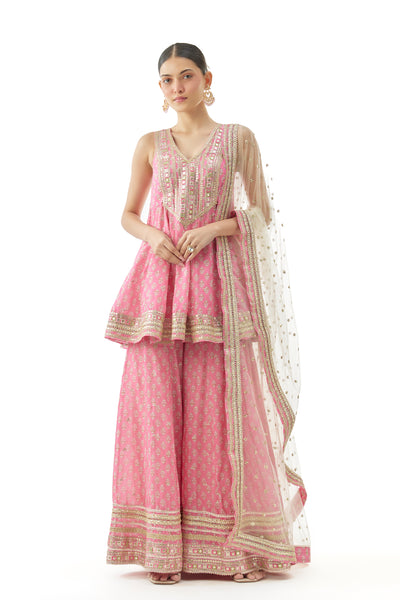 Gopi Vaid Simoni Peplum Set Pink Indian designer wear online shopping melange singapore