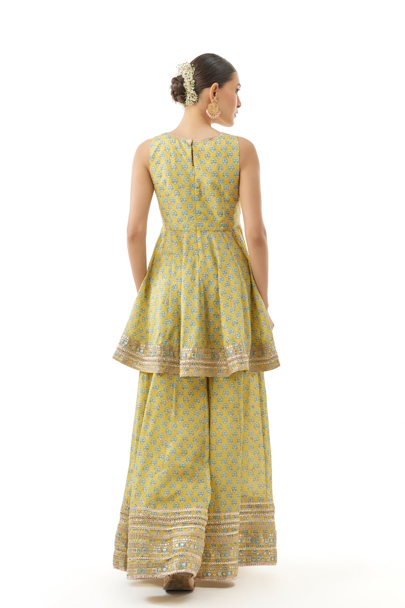 Gopi Vaid Simoni Peplum Set Yellow Indian designer wear online shopping melange singapore
