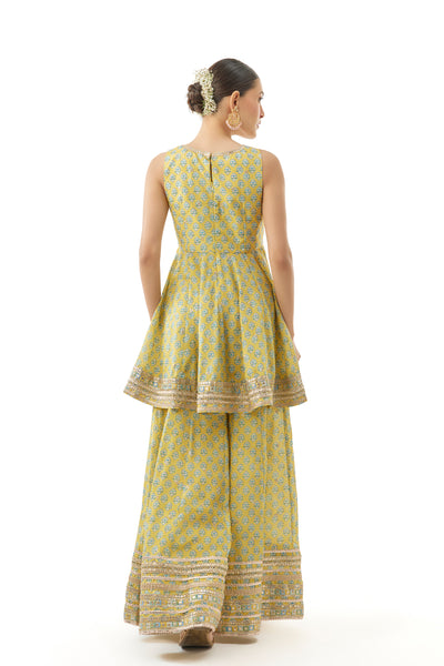 Gopi Vaid Simoni Peplum Set Yellow Indian designer wear online shopping melange singapore
