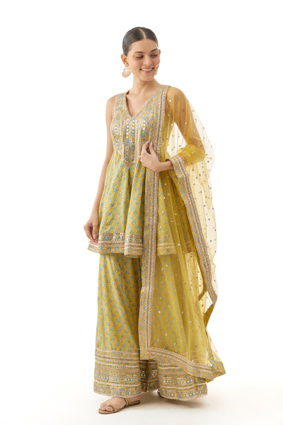 Gopi Vaid Simoni Peplum Set Yellow Indian designer wear online shopping melange singapore
