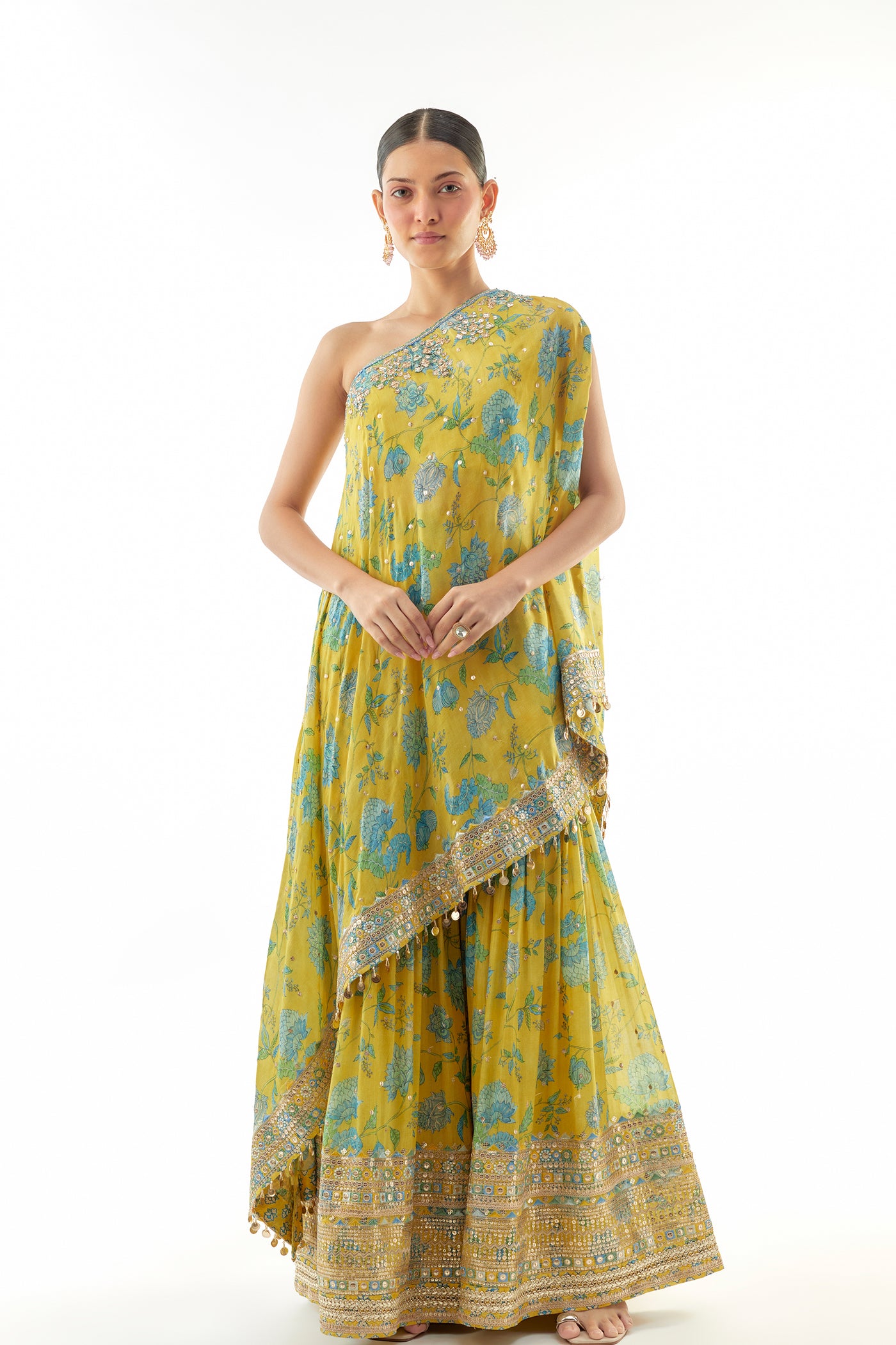 Gopi Vaid Sumedha One Shoulder Sharara Set indian designer wear online shopping melange singapore