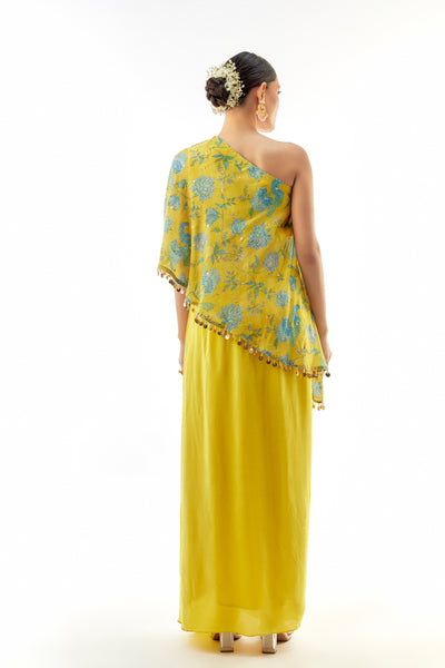 Gopi Vaid Vaishnavi One-Shoulder Skirt Set indian designer wear online shopping melange singapore 
