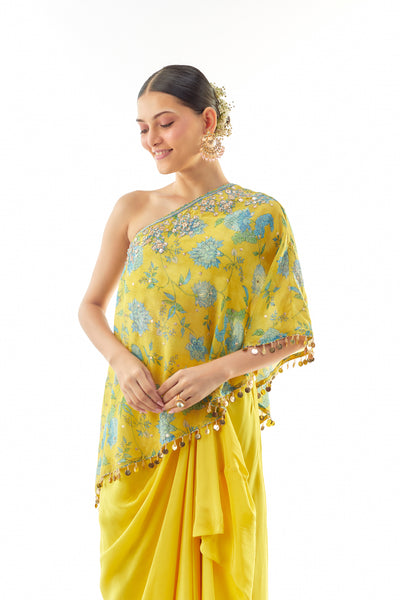 Gopi Vaid Vaishnavi One-Shoulder Skirt Set indian designer wear online shopping melange singapore 
