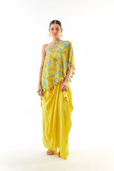 Gopi Vaid Vaishnavi One-Shoulder Skirt Set indian designer wear online shopping melange singapore 
