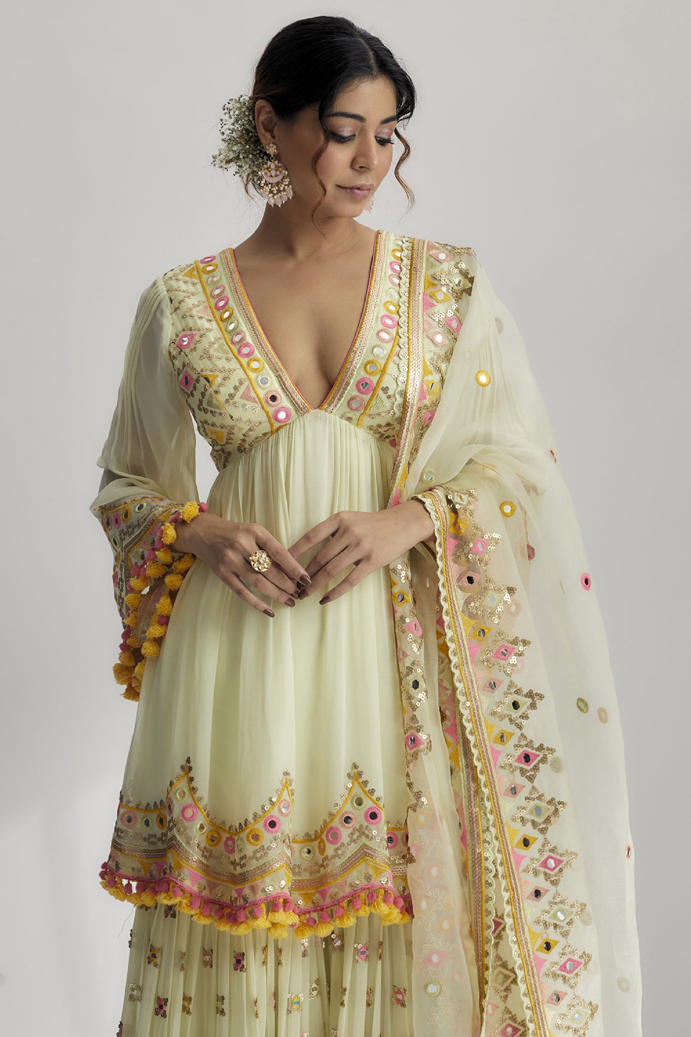 Gopi Vaid Zohra Peplum With Sharara Set indian designer wear online shopping melange singapore v