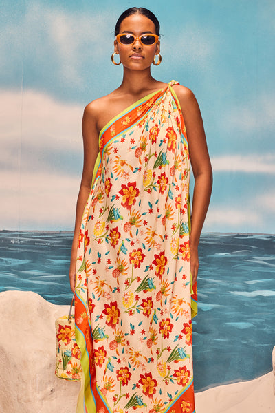 Guapa Prana One Shoulder Scarf Dress indian designer wear online shopping melange singapore