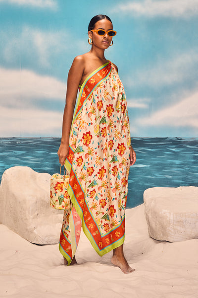 Guapa Prana One Shoulder Scarf Dress indian designer wear online shopping melange singapore