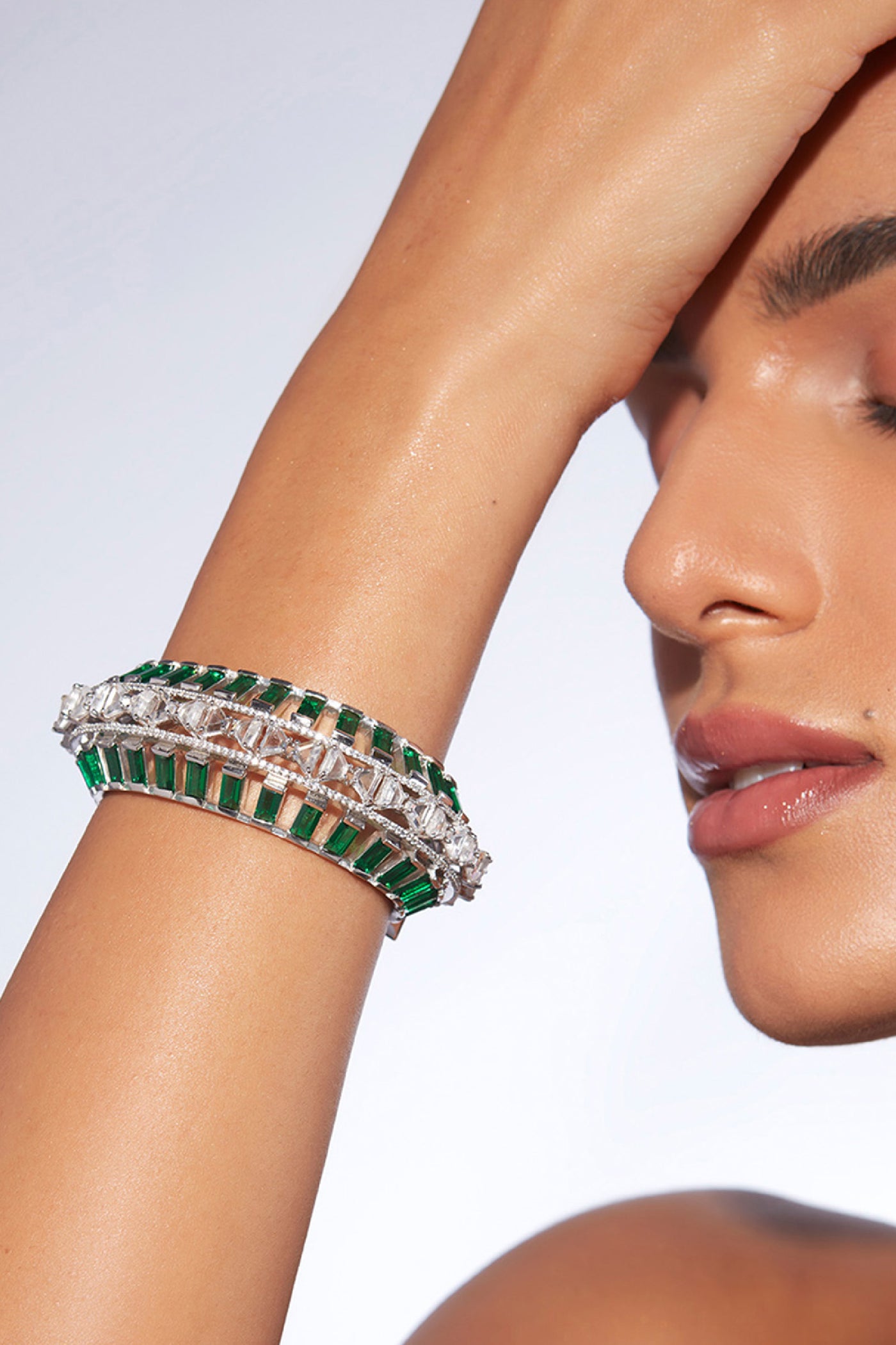 Isharya Amalfi 925 Silver Emerald Hydro Cuff jewellery indian designer wear online shopping melange singapore