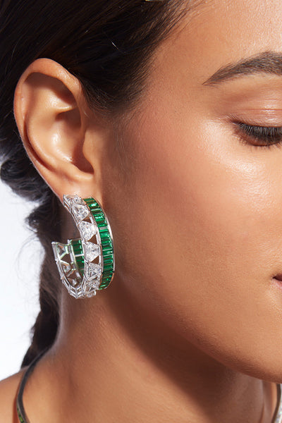 Isharya Amalfi 925 Silver Emerald Hydro Maxi Hoop Earrings jewellery indian designer wear online shopping melange singapore