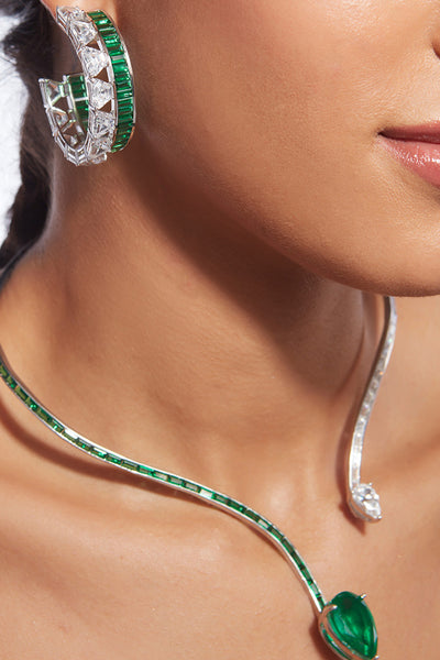 Isharya Amalfi 925 Silver Emerald Hydro Maxi Hoop Earrings jewellery indian designer wear online shopping melange singapore