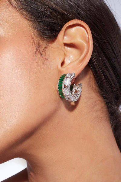 Isharya Amalfi 925 Silver Emerald Hydro  Mini Hoop Earrings jewellery indian designer wear online shopping melange singapore