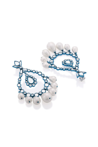 Isharya Aqua Blue Elongated Crystal Pearl Earrings In Colored Plating jewellery indian designer wear online shopping melange singapore