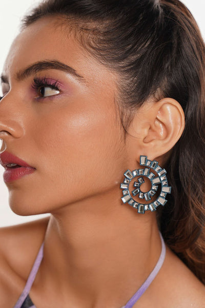 Isharya Aqua Blue Spiral Earrings In Colored Plating jewellery indian designer wear online shopping melange singapore