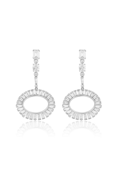 Isharya Art Deco Circle Danglers In Rhodium Plating indian designer wear online shopping melange singapore
