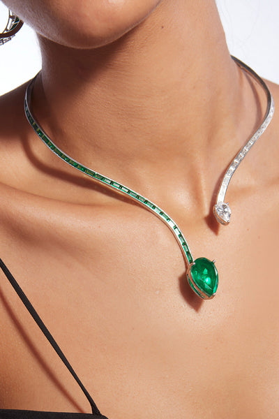 Isharya Bahamas 925 Silver Emerald Hydro Coil Necklace jewellery indian designer wear online shopping melange singapore