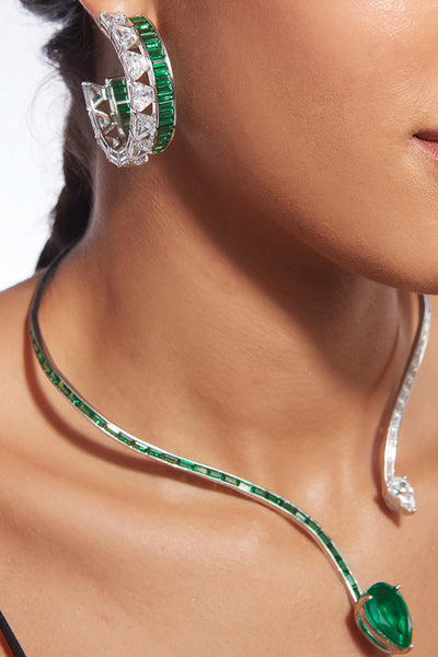 Isharya Bahamas 925 Silver Emerald Hydro Coil Necklace jewellery indian designer wear online shopping melange singapore