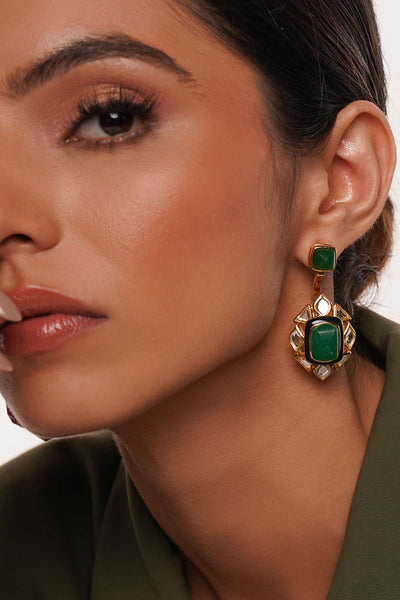 Isharya Begum Haute Evergreen Duplet Earrings In 18Kt Gold Plated jewellery indian designer wear online shopping melange singapore