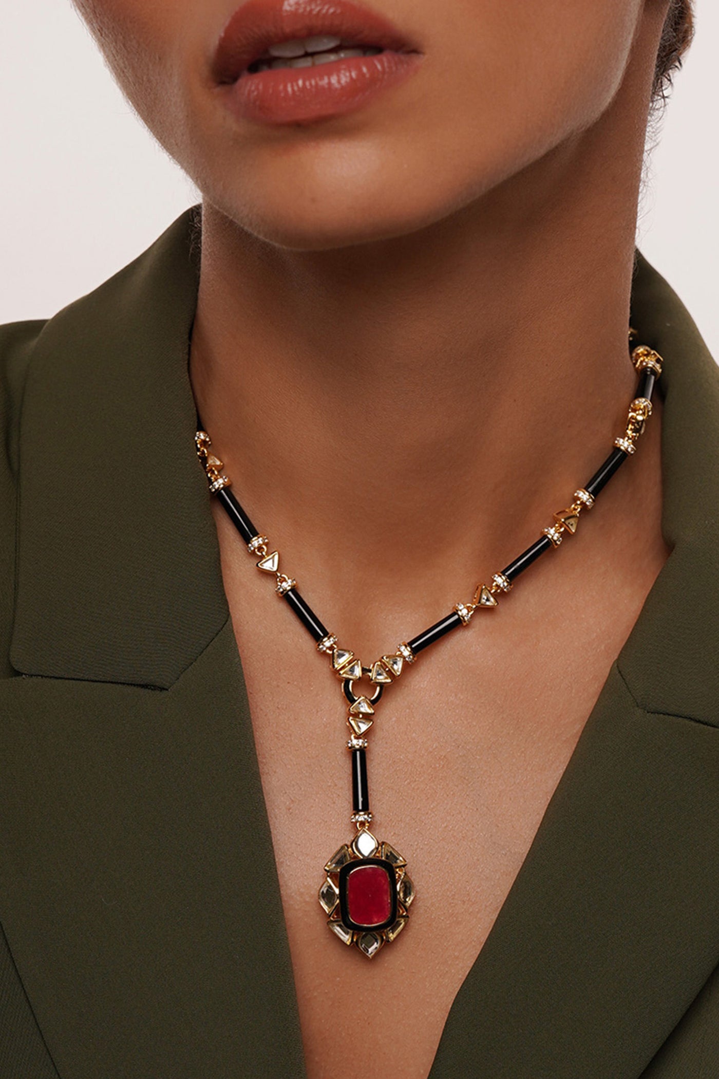 Isharya Begum Haute Pink Drop Necklace In 18Kt Gold Plated jewellery indian designer wear online shopping melange singapore