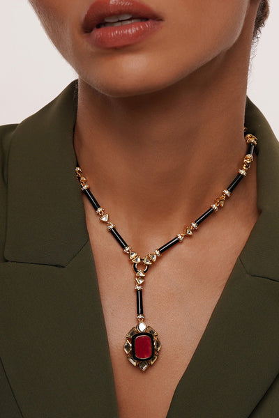 Isharya Begum Haute Pink Drop Necklace In 18Kt Gold Plated jewellery indian designer wear online shopping melange singapore