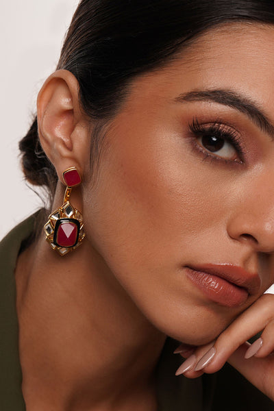 Isharya Begum Haute Pink Duplet Earrings In 18Kt Gold Plated jewellery indian designer wear online shopping melange singapore