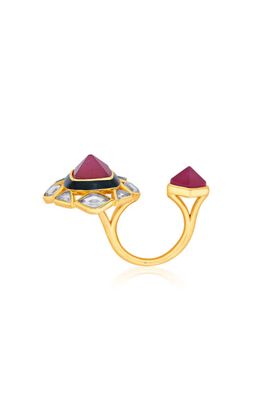 Isharya Begum Haute Pink Duplet Ring In 18Kt Gold Plated jewellery indian designer wear online shopping melange singapore