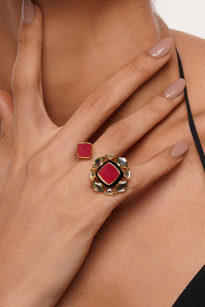 Isharya Begum Haute Pink Duplet Ring In 18Kt Gold Plated jewellery indian designer wear online shopping melange singapore