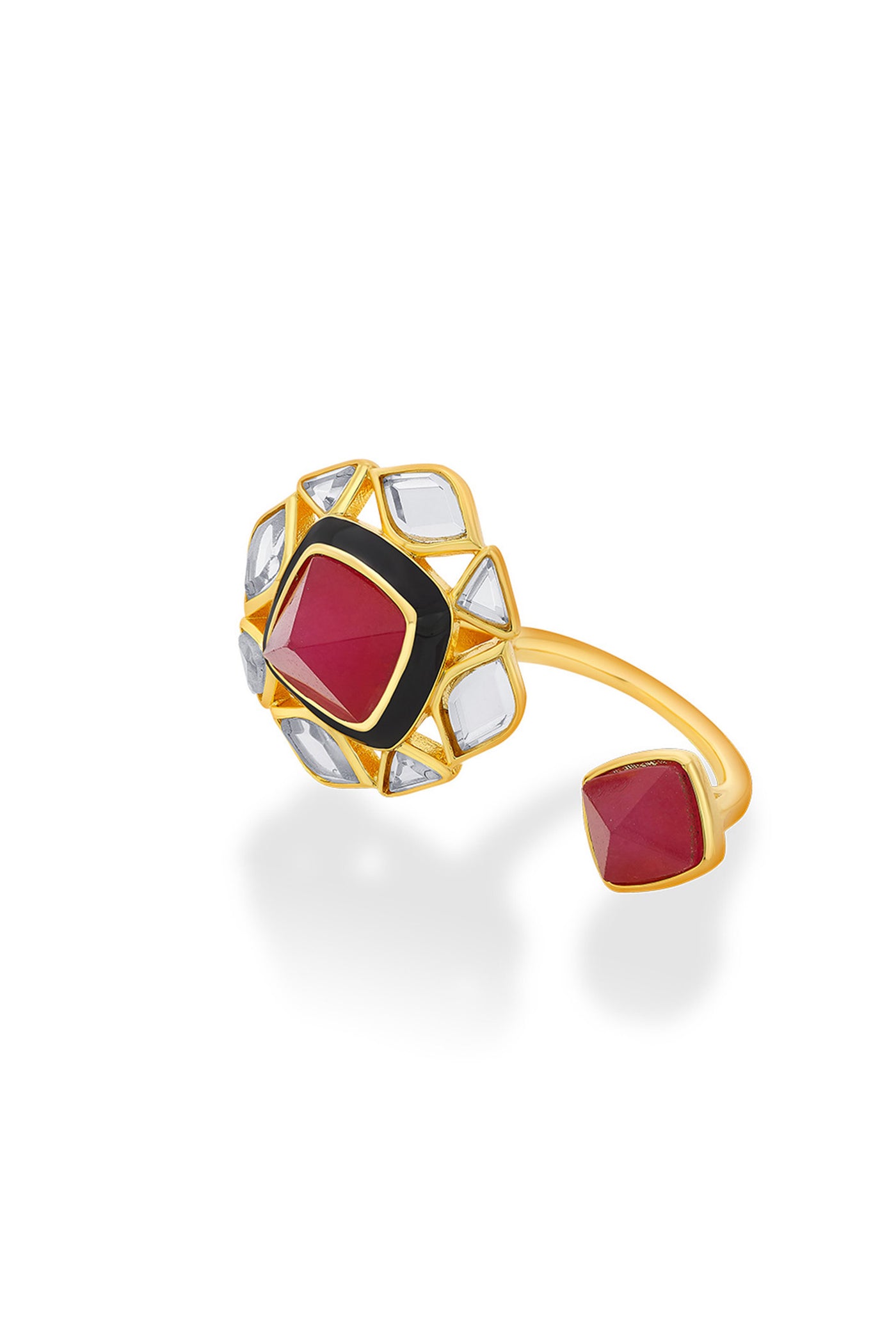 Isharya Begum Haute Pink Duplet Ring In 18Kt Gold Plated jewellery indian designer wear online shopping melange singapore