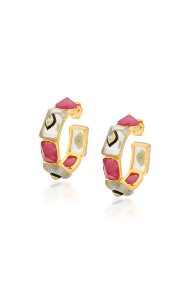 Isharya Begum Haute Pink Two Tone Hoops jewellery indian designer wear online shopping melange singapore