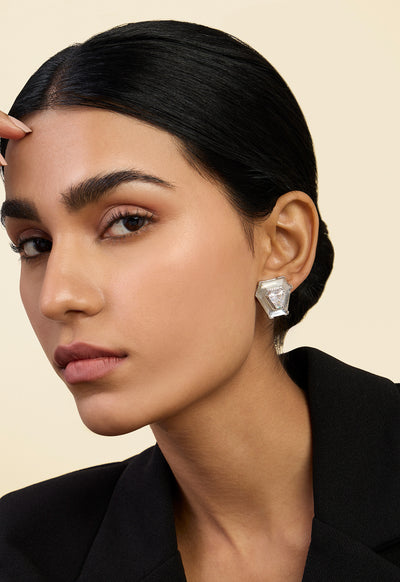 Isharya CZ Resin Statement Studs In Rhodium Plating indian designer wear online shopping melange singapore