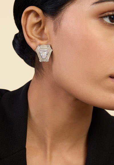 Isharya CZ Resin Statement Studs In Rhodium Plating indian designer wear online shopping melange singapore