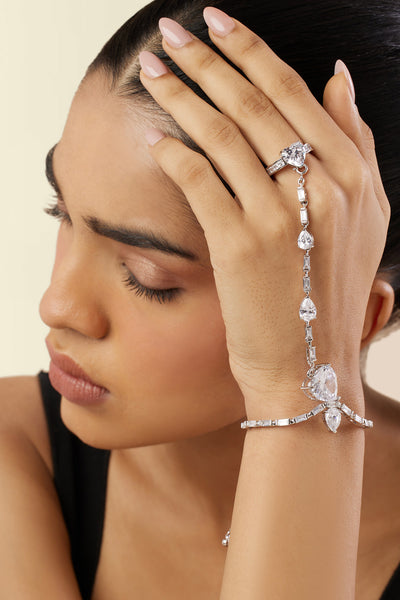 Isharya Celeste Heart Bolo Bracelet In Rhodium Plating indian designer wear online shopping melange singapore 