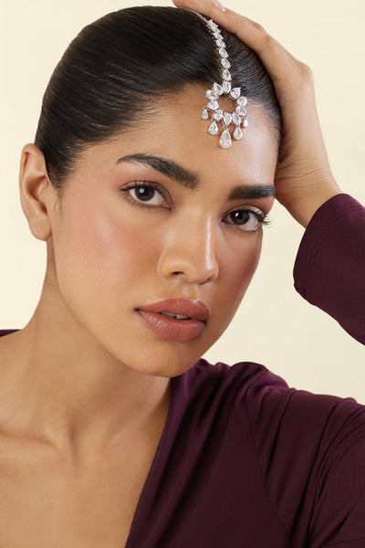 Isharya Celestial Radiance Maangtikka In Rhodium Plating indian designer wear online shopping melange singapore 