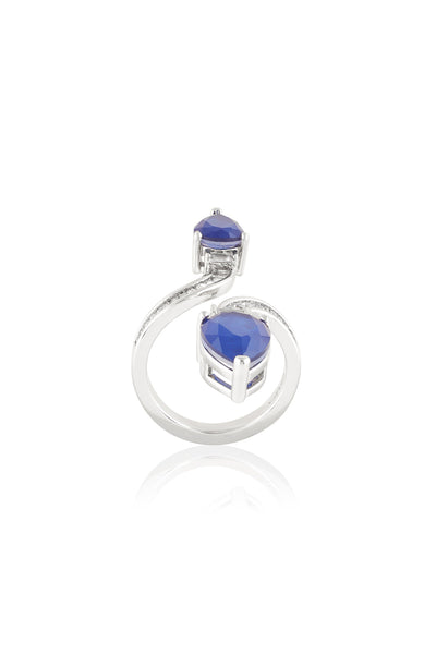 Isharya Celestial Sapphire Statement Ring In Rhodium Plating indian designer wear online shopping melange singapore 
