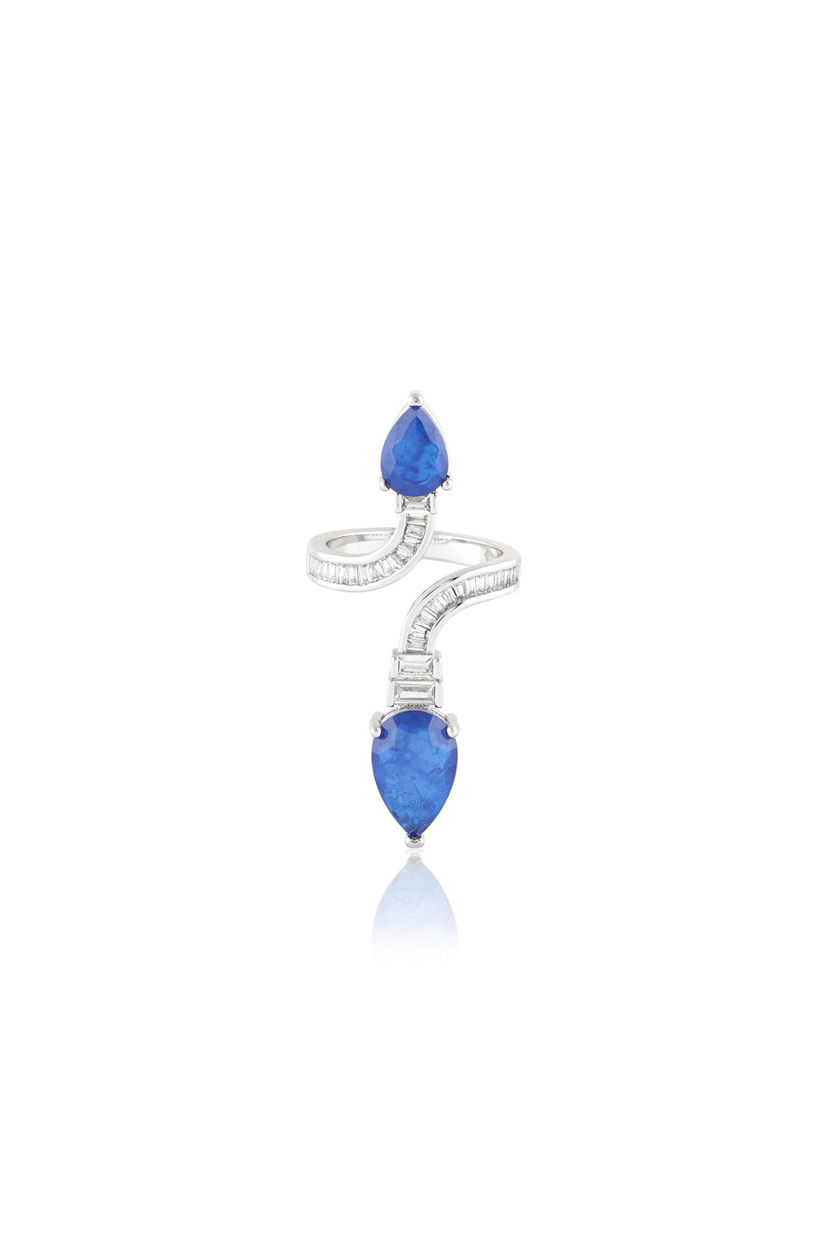 Isharya Celestial Sapphire Statement Ring In Rhodium Plating indian designer wear online shopping melange singapore 
