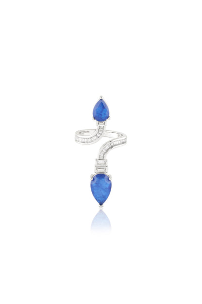 Isharya Celestial Sapphire Statement Ring In Rhodium Plating indian designer wear online shopping melange singapore 
