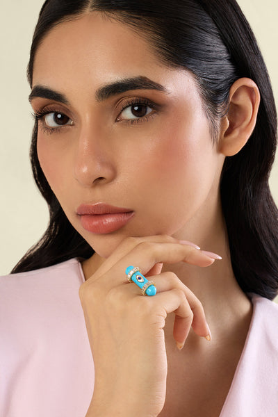 Isharya Celestial Turquoise Amulet Ring In 18kt Gold Plated indian designer wear online shopping melange singapore 
