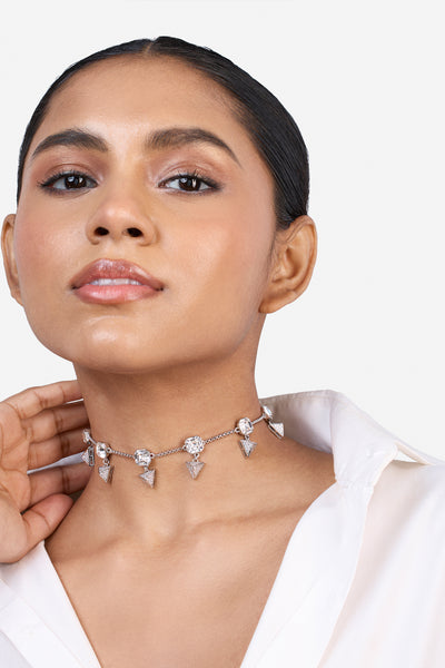 Isharya Chrome Pyramid Crystal Necklace indian designer wear online shopping melange singapore