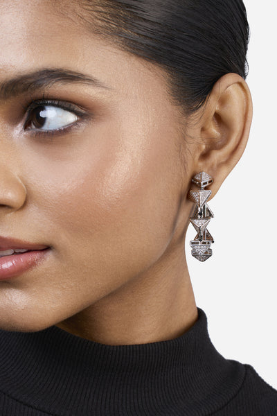 Isharya Chrome Pyramid Hoop Earrings indian designer wear online shopping melange singapore
