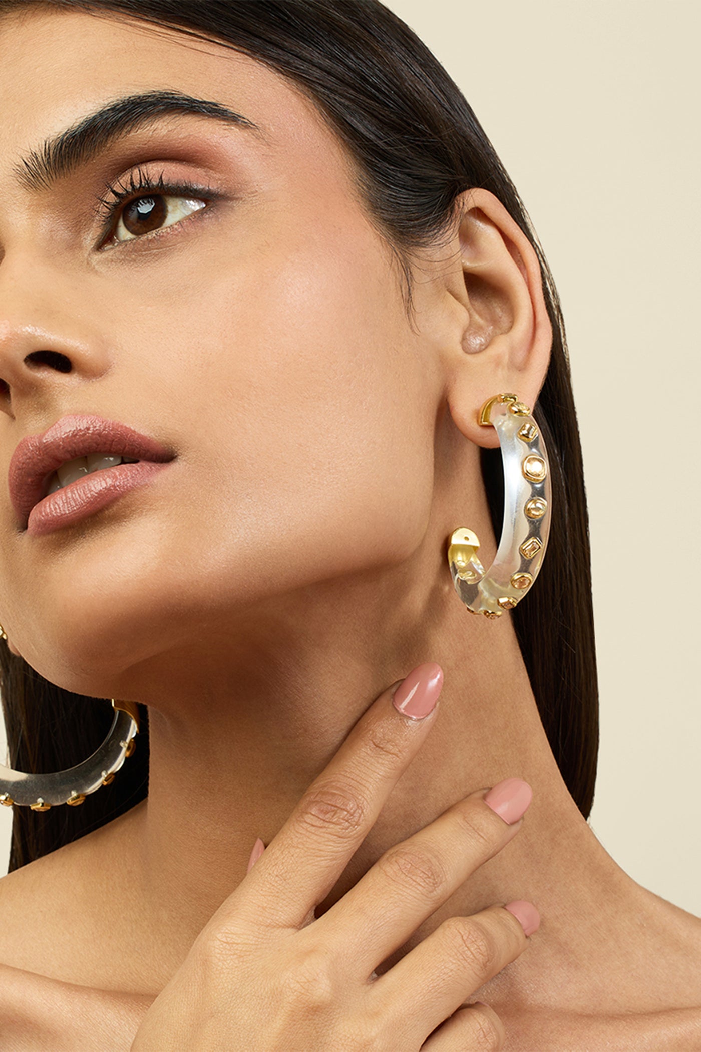 Isharya Clear Core Hoop Earrings 18Kt Gold Plated indian designer wear online shopping melange singapore

