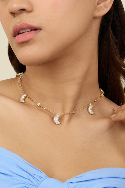 Isharya Crescent Shimmer Charm Necklace In 18Kt Gold Plated indian designer wear online shopping melange singapore 