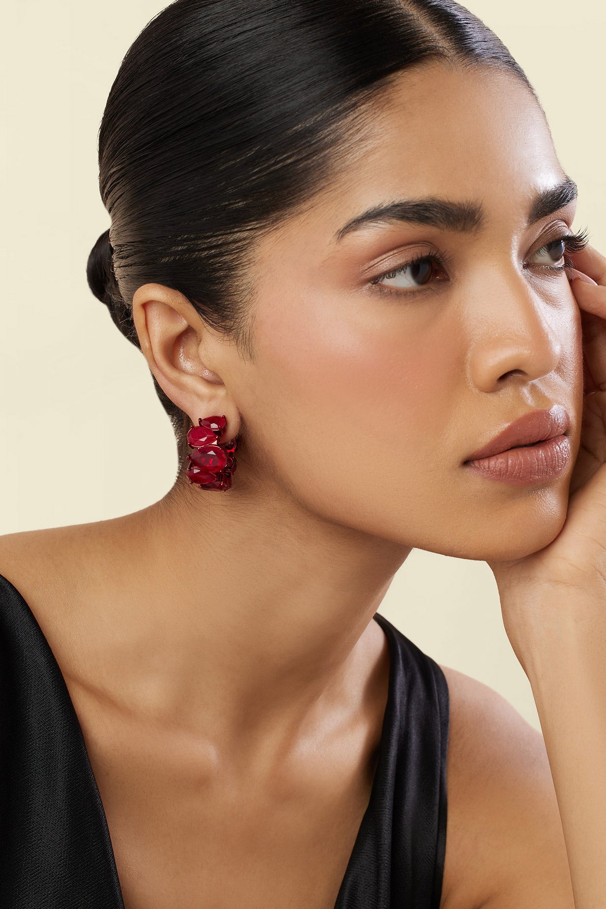 Isharya Crimson Glow Statement Hoops In Rhodium Plating indian designer wear online shopping melange singapore