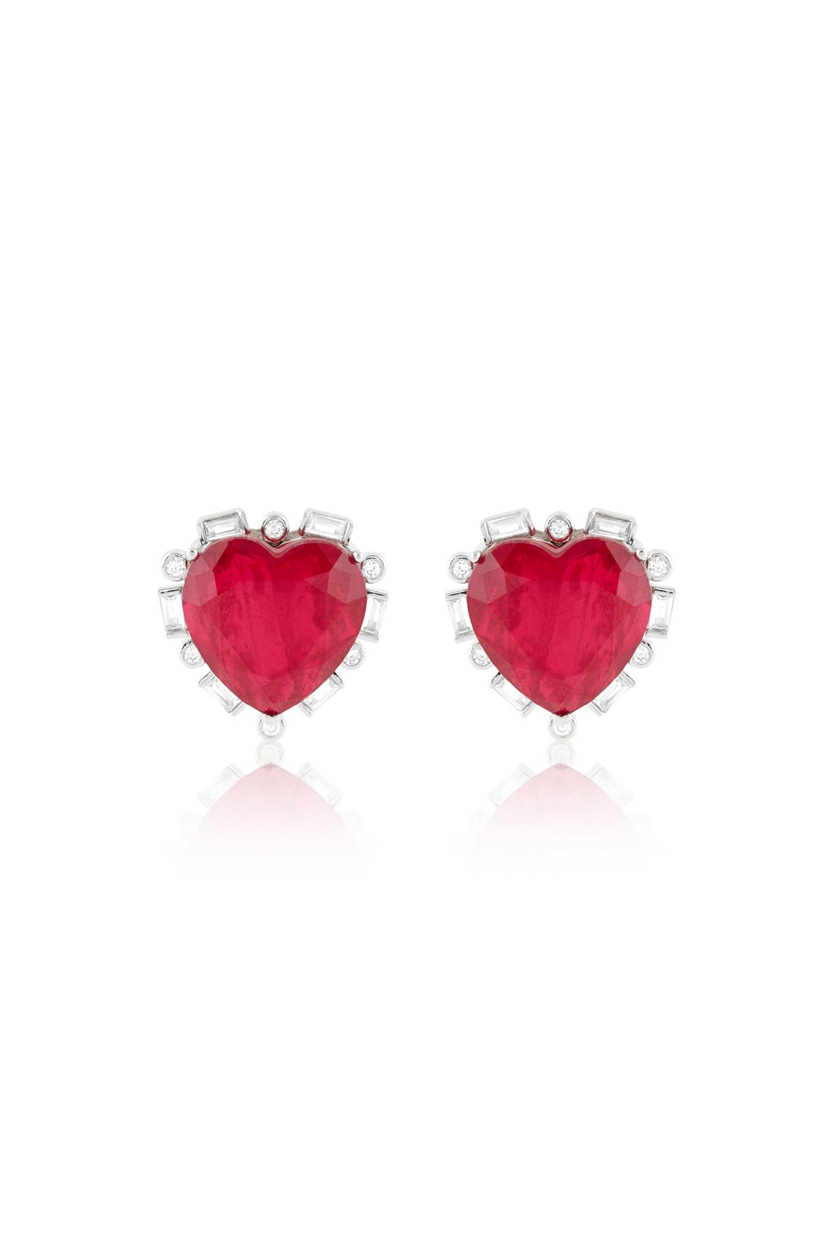 Isharya Crimson Heart Luxe Studs In Rhodium Plating indian designer wear online shopping melange singapore 
