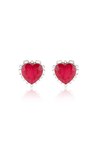 Isharya Crimson Heart Luxe Studs In Rhodium Plating indian designer wear online shopping melange singapore 
