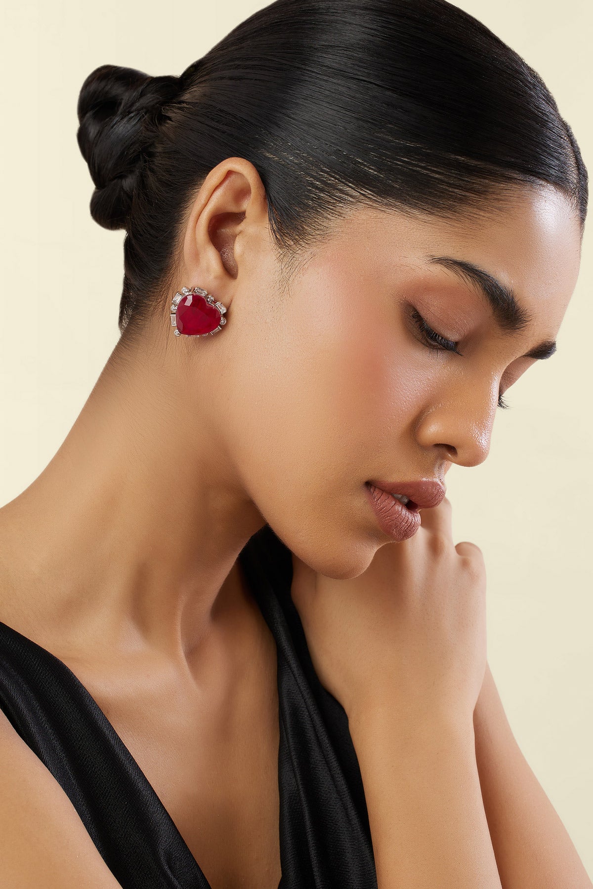 Isharya Crimson Heart Luxe Studs In Rhodium Plating indian designer wear online shopping melange singapore 
