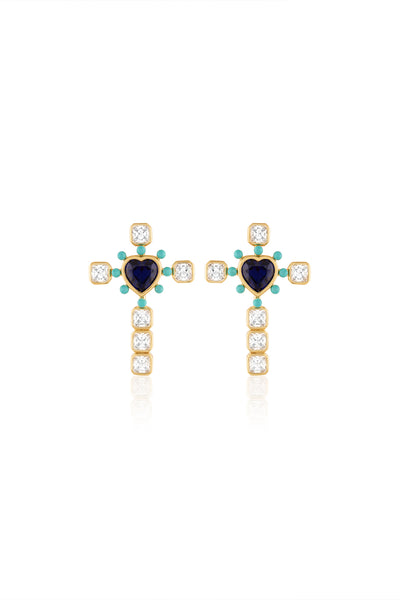 Isharya Cross My Heart Earrings In 18Kt Gold Plated indian designer wear online shopping melange singapore 