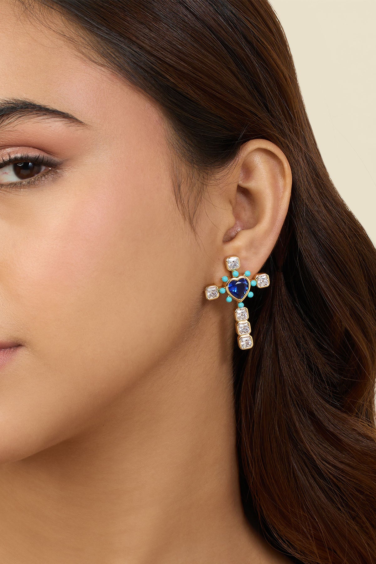 Isharya Cross My Heart Earrings In 18Kt Gold Plated indian designer wear online shopping melange singapore 